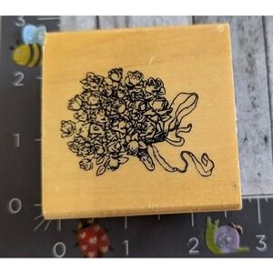 Anita's Flower Bouquet Roses Ribbon Rubber Stamp Wood #E95